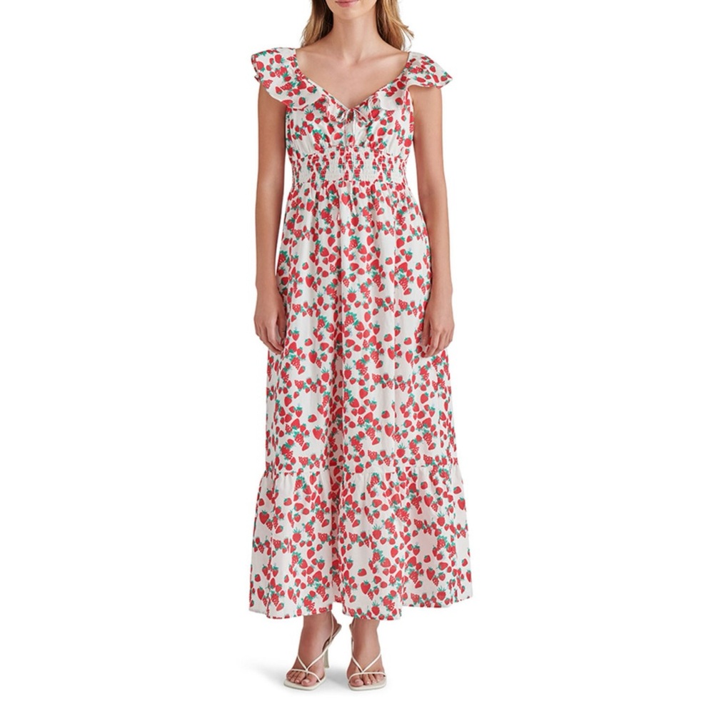 Betsey Johnson strawberry Print Maxi Dress size S